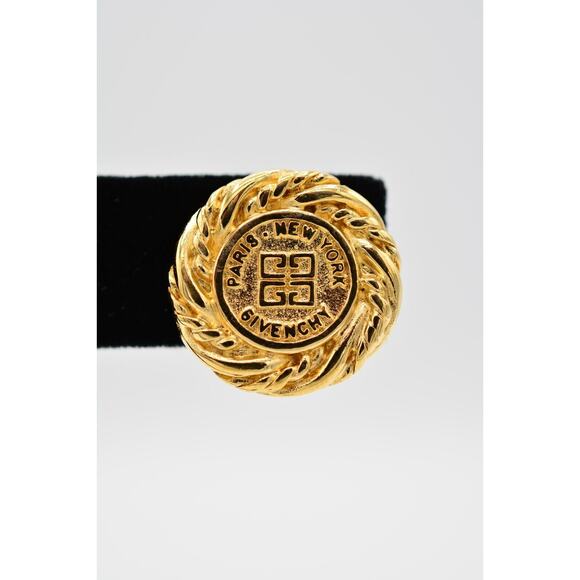 Givenchy Vintage Logo Clip On Earrings 4G Coin Round Gold Signed 80s 1980s BinAI - Picture 7 of 12